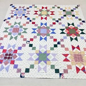 Handmade Star Patchwork Quilt Topper in Multi-Color